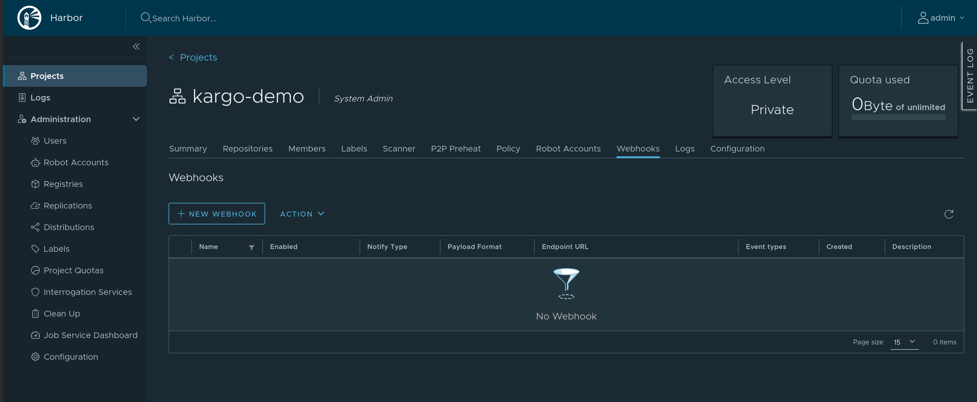 Webhooks View